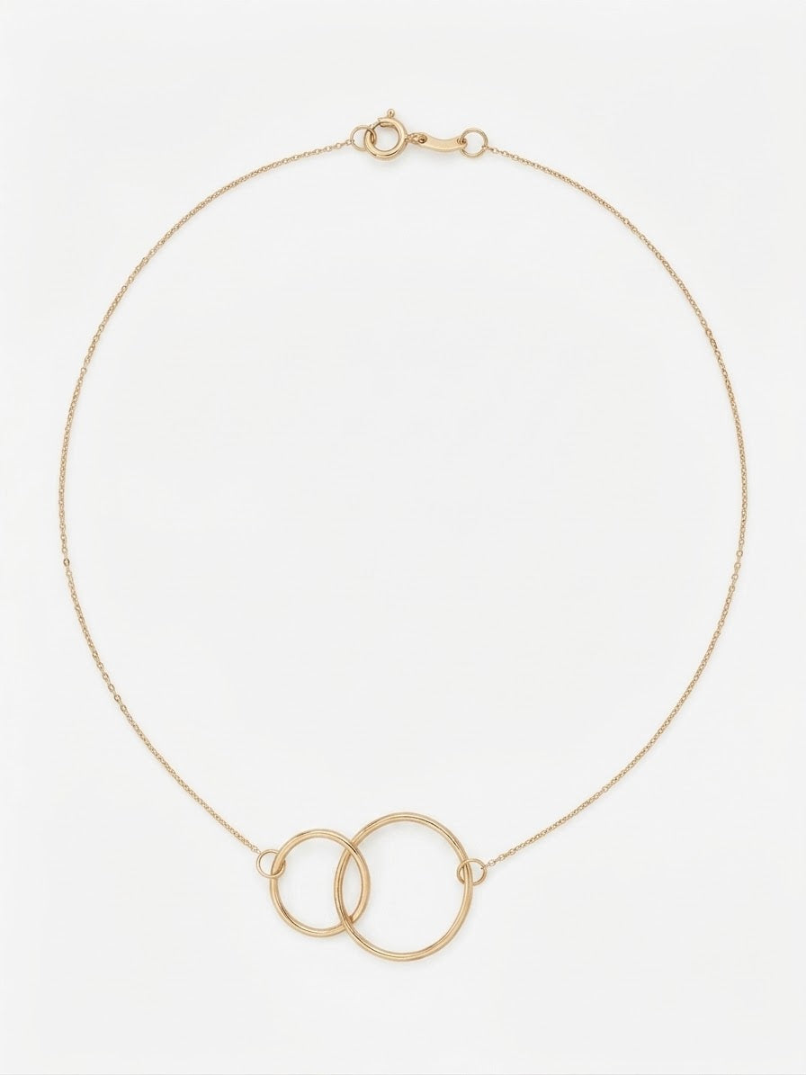 9ct Yellow Gold Double Ring Pendant 17"