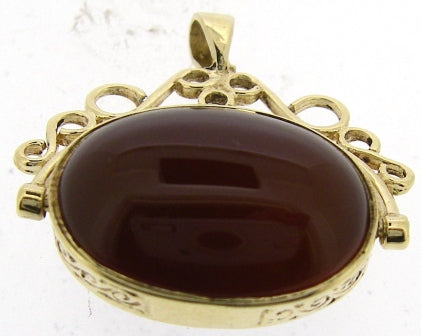 Vintage / Preowned 9ct Yellow Gold Oval Spinning Fob, Black Onyx, Red Cornelian