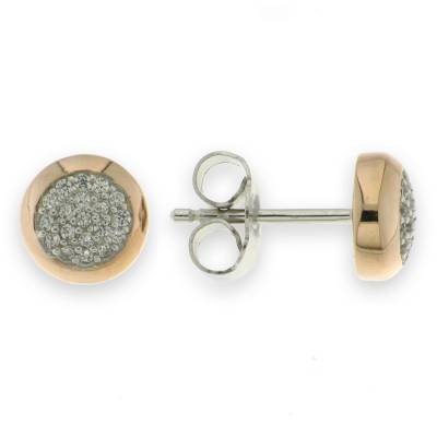 Sterling Silver & Rose Gold Plated Pave CZ Stud Earrings