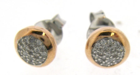 Sterling Silver & Rose Gold Plated Pave CZ Stud Earrings