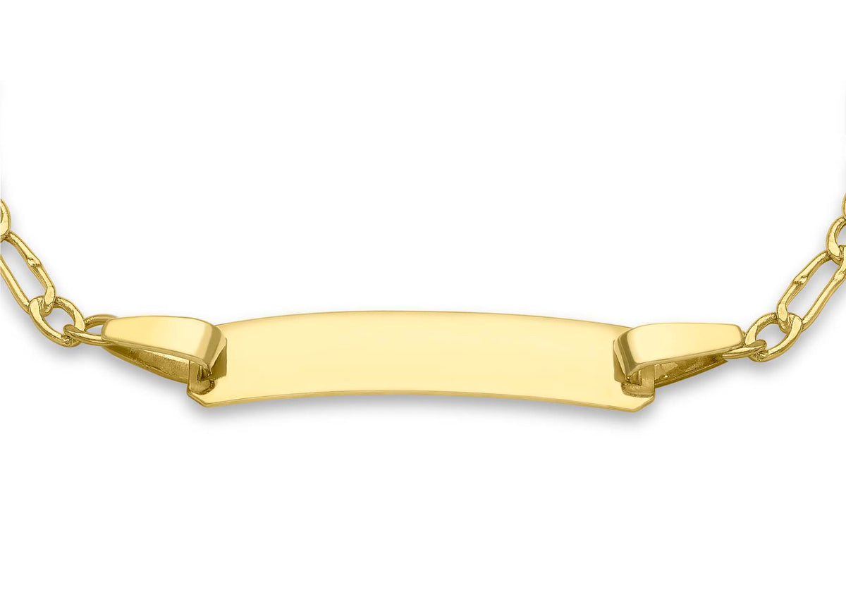 9ct Yellow Gold Baby 60 Hollow Figaro ID Bracelet 13cm