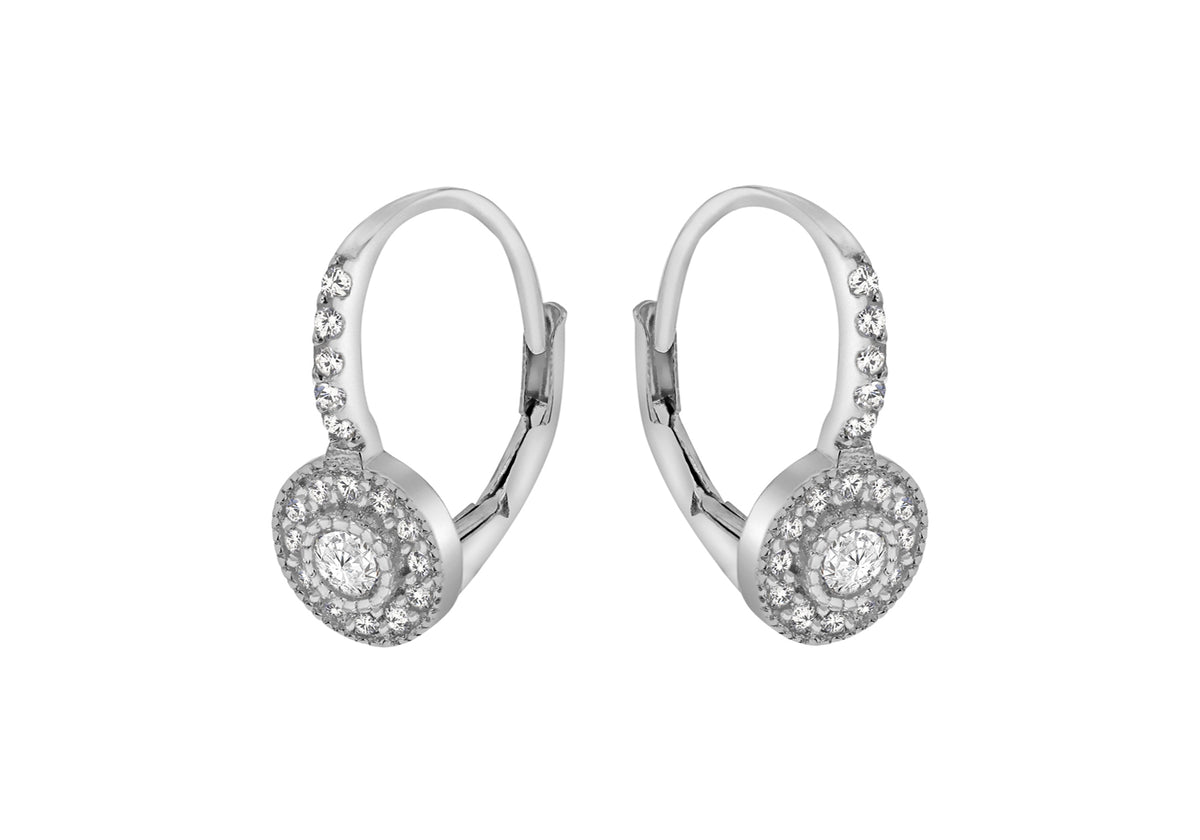 Sterling Silver Cubic Zirconia Halo Drop Earrings