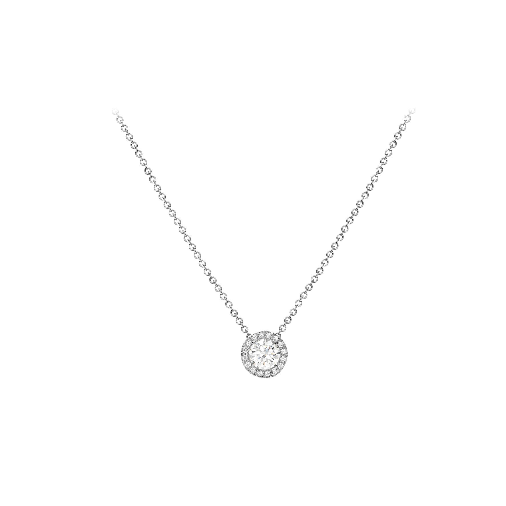 9ct White Gold Cubic Zirconia Halo Pendant & Chain 18'