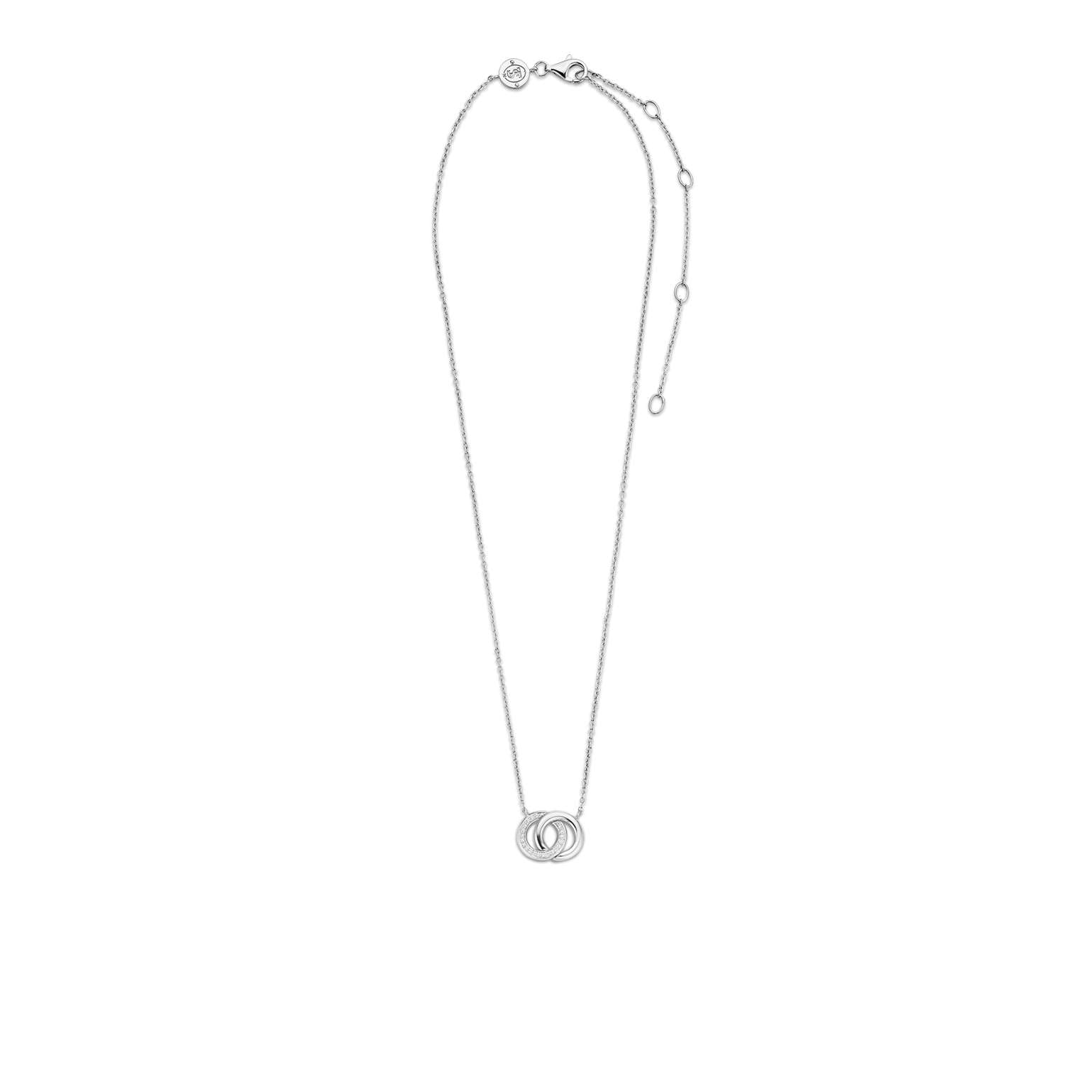 Ti Sento Sterling Silver Plain & Cubic Zirconia Interlocking Circles Necklace 38-48cm