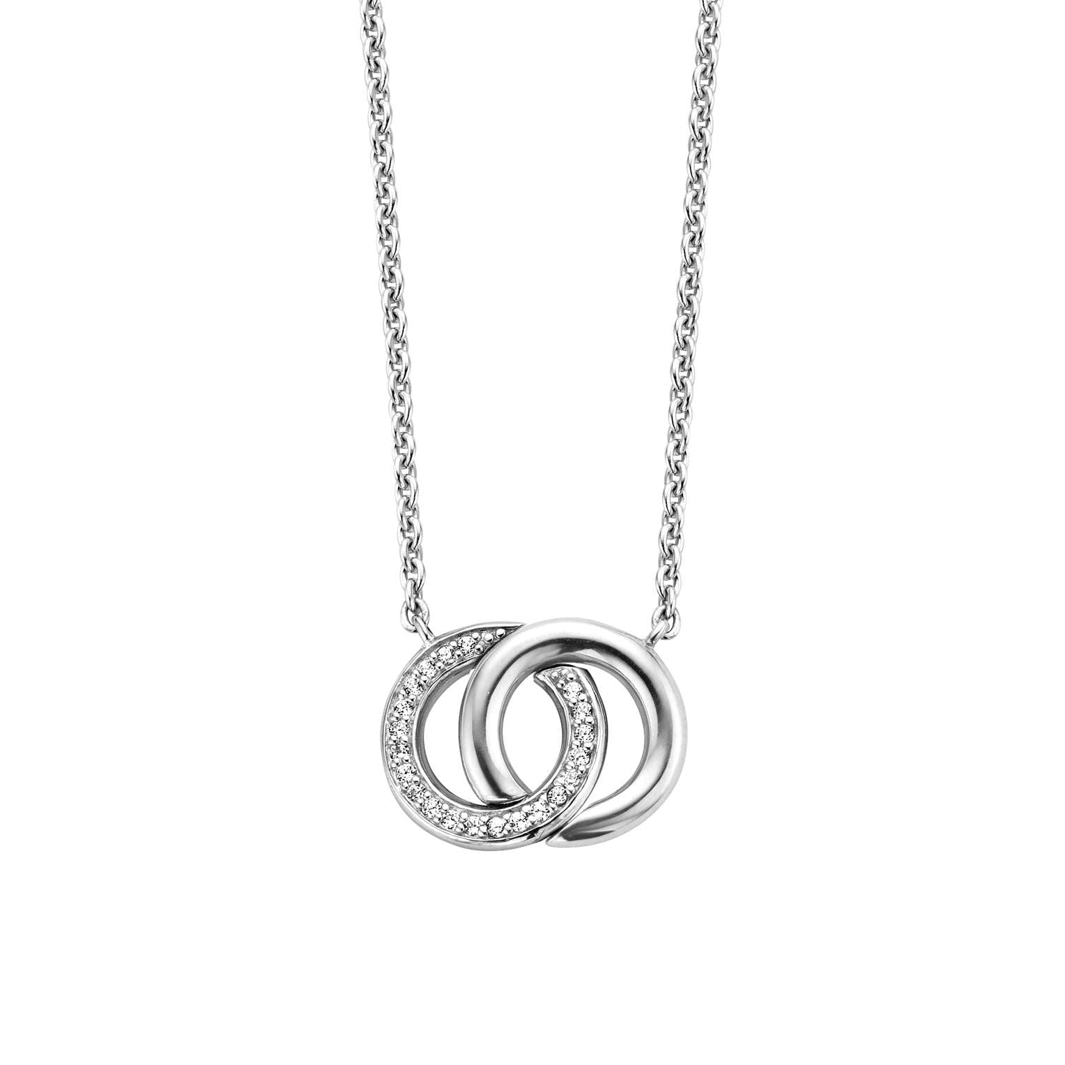Ti Sento Sterling Silver Plain & Cubic Zirconia Interlocking Circles Necklace 38-48cm