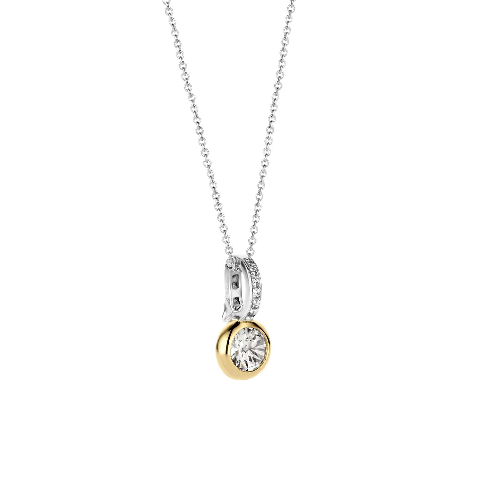 Ti Sento Sterling Silver & Yellow Gold Plated Cubic Zirconia Solitaire Pendant 18'