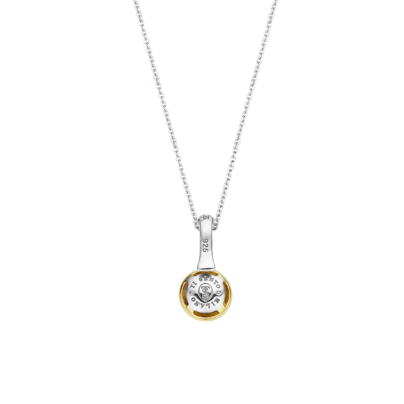 Ti Sento Sterling Silver & Yellow Gold Plated Cubic Zirconia Solitaire Pendant 18'
