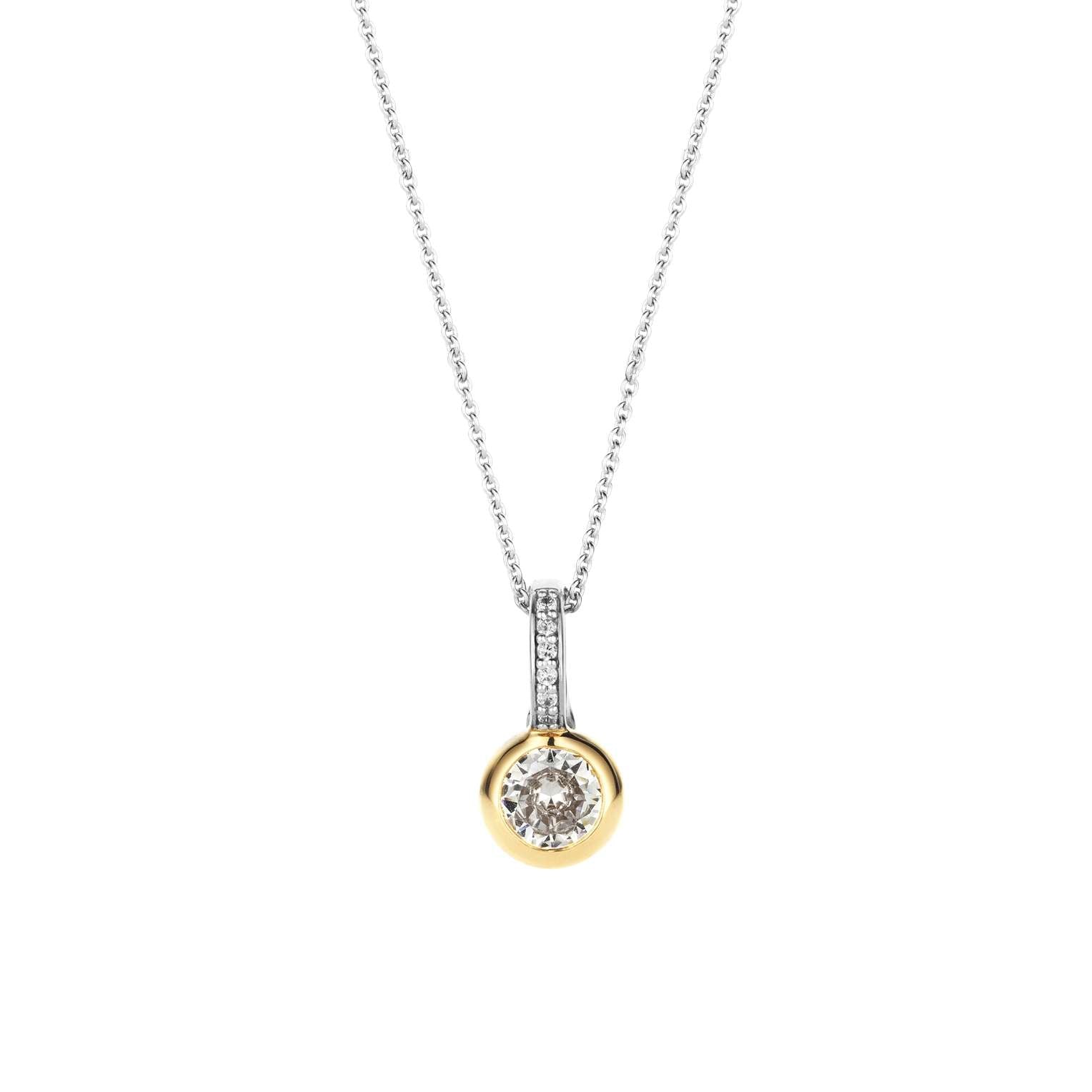 Ti Sento Sterling Silver & Yellow Gold Plated Cubic Zirconia Solitaire Pendant 18'