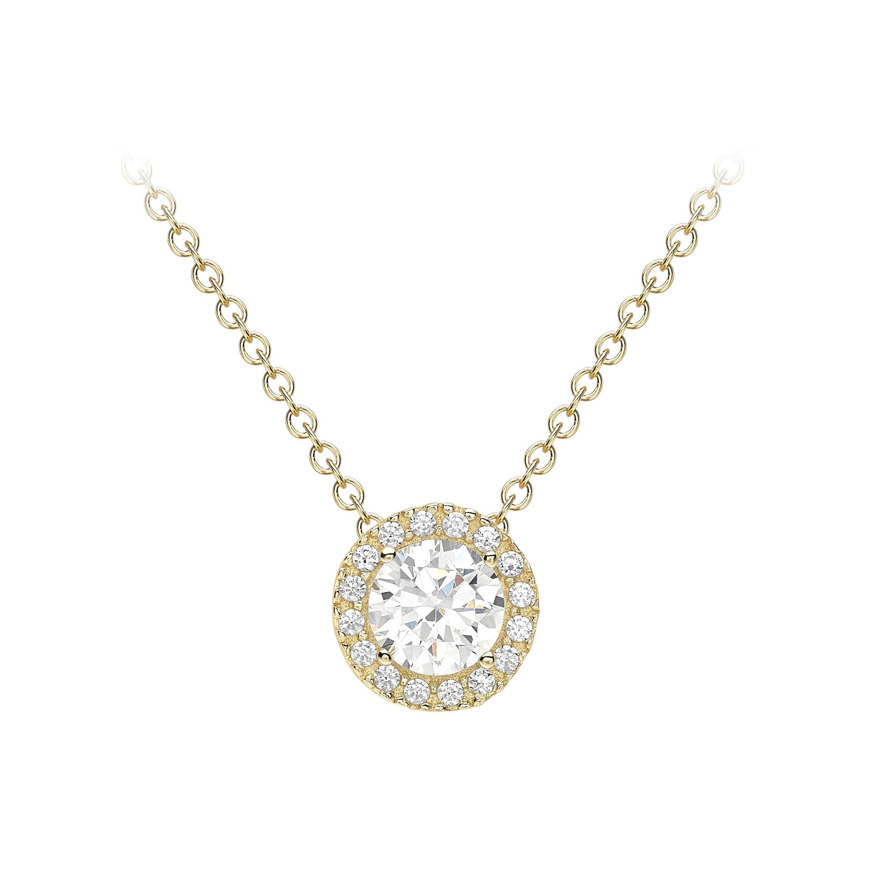 9ct Yellow Gold Cubic Zirconia 7.6mm Halo Sliding Pendant Necklace 46CM/18'
