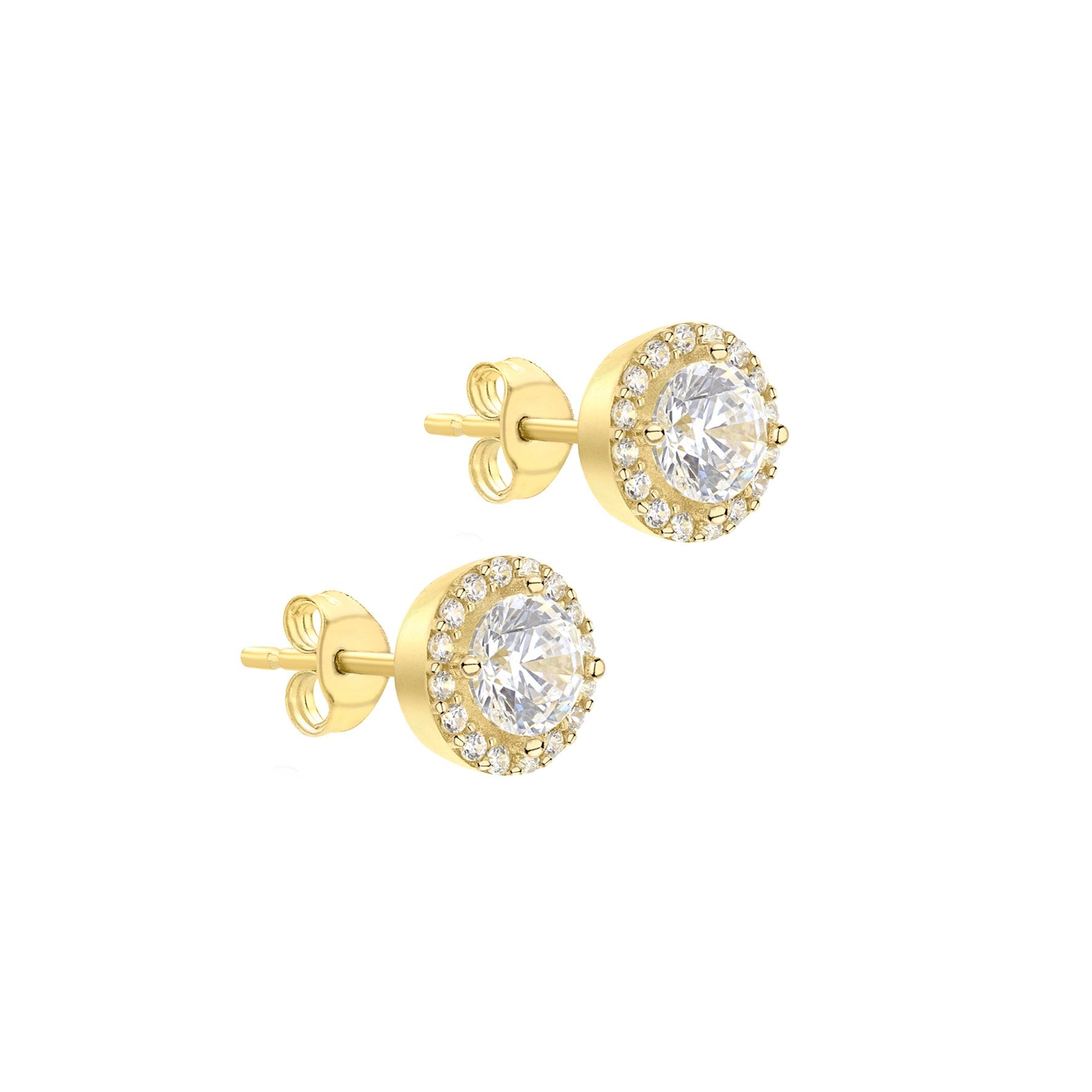 9ct Yellow Gold Cubic Zirconia Halo Stud Earrings