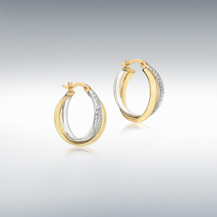 9ct Two-Tone Crossover Diamond-Cut Creole Earrings