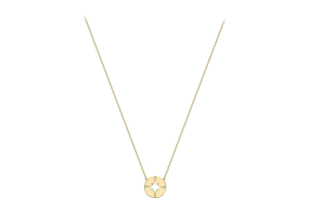9ct Yellow Gold Compass & Belcher Chain Necklace