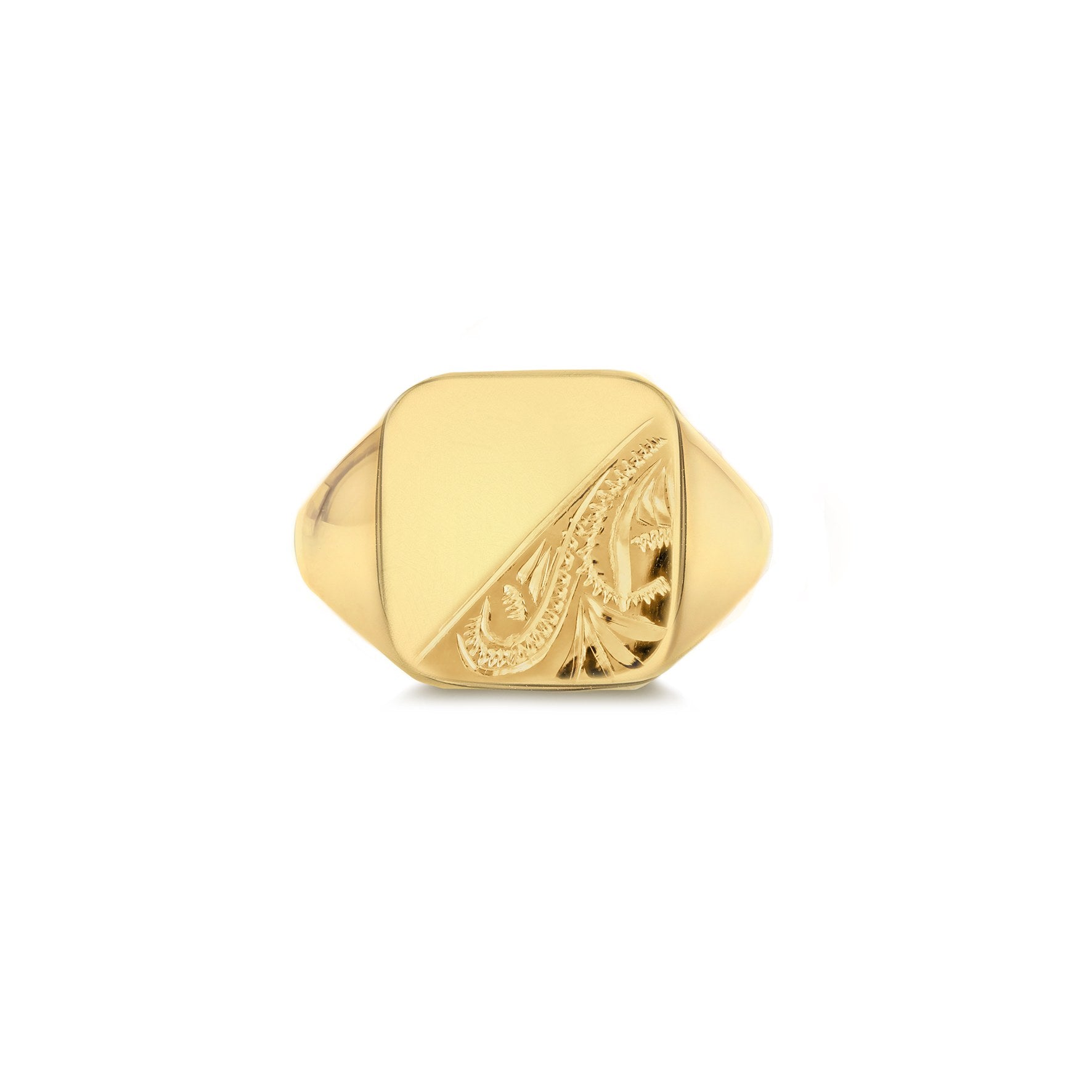 9ct Yellow Gold Square Half Engraved Signet Ring