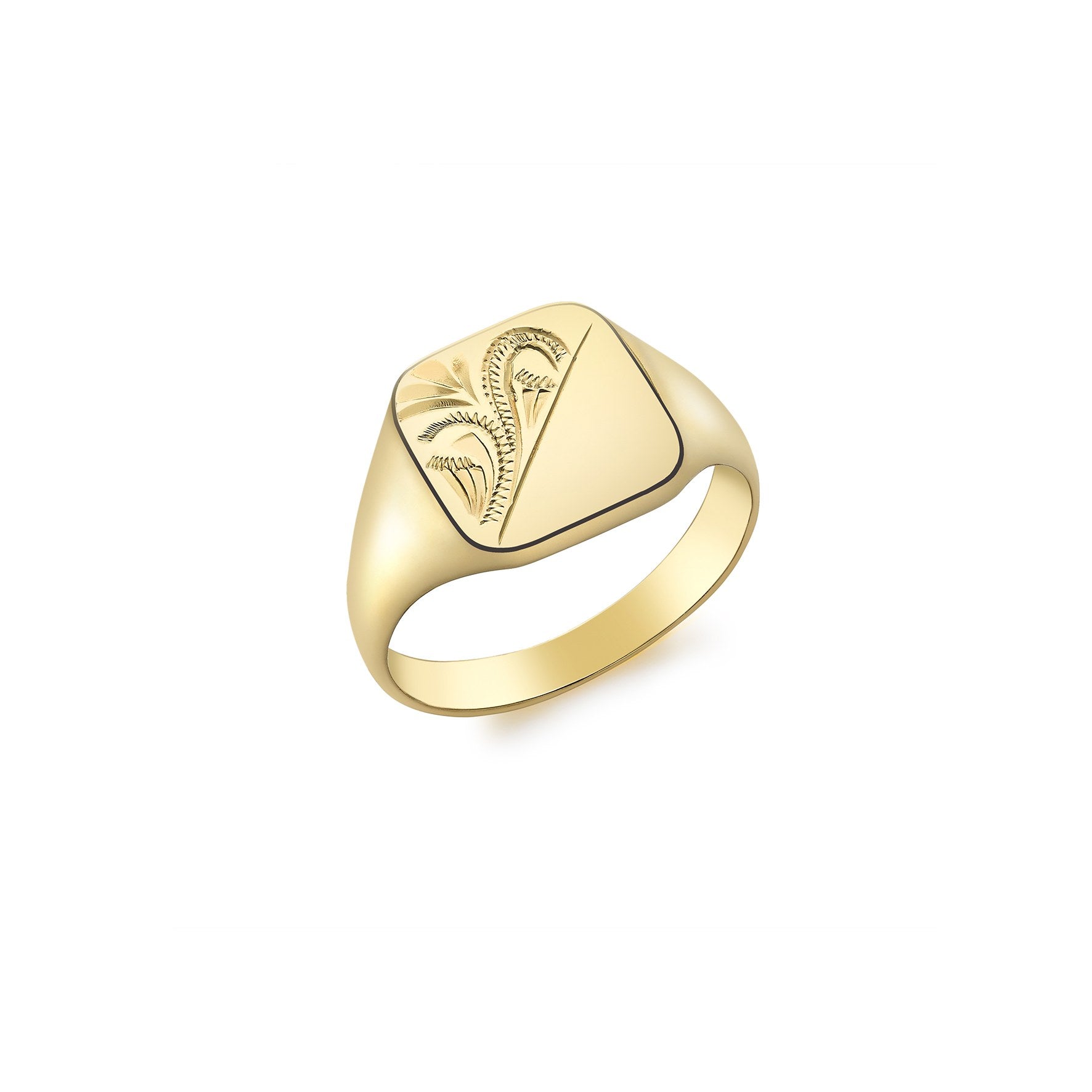9ct Yellow Gold Square Half Engraved Signet Ring
