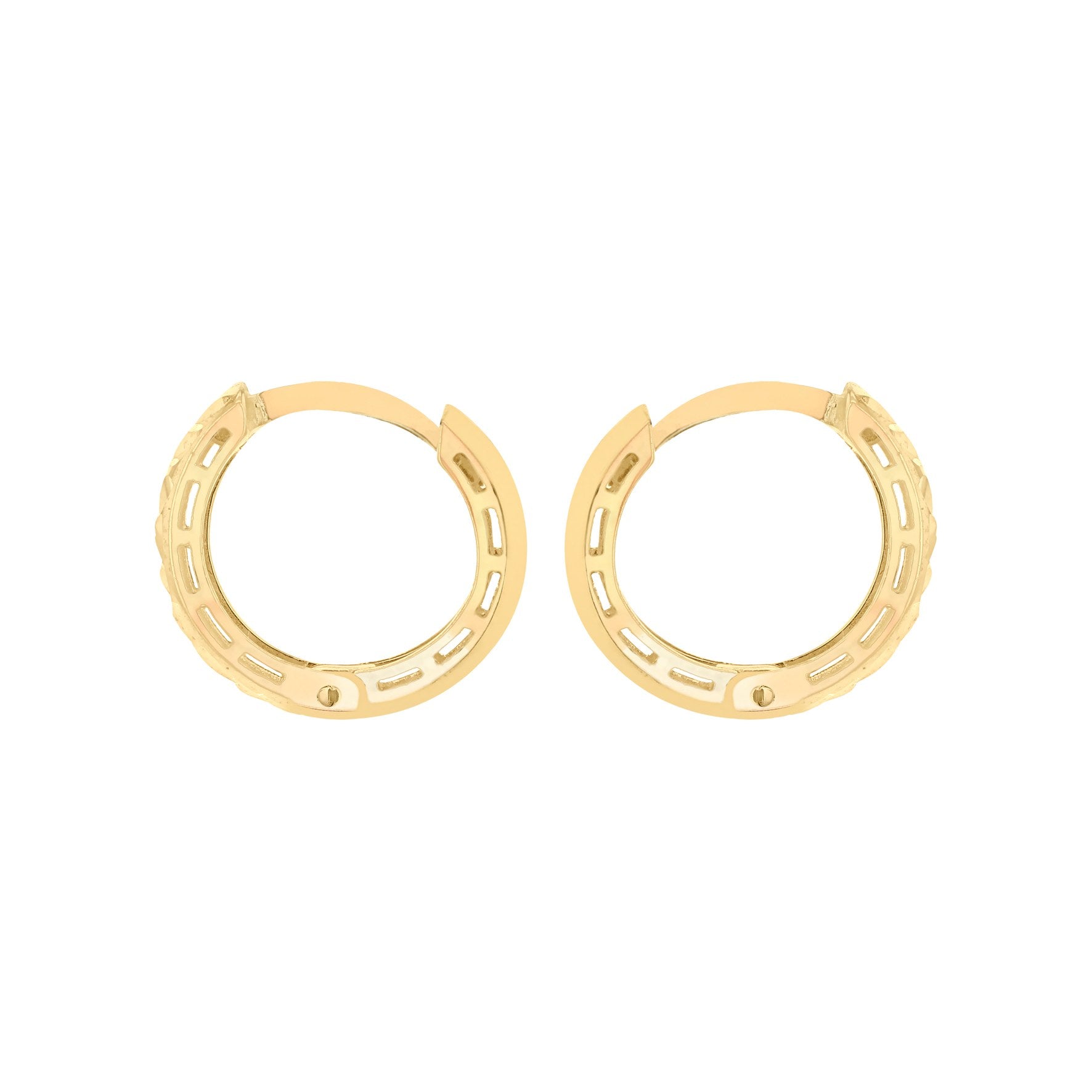 9ct Yellow Gold Diamond Cut Leaf Hoop Earrings 12.5mm