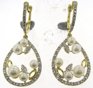 9ct Yellow Gold Diamond and Cultured Freshwater Pearl Drop Earrings