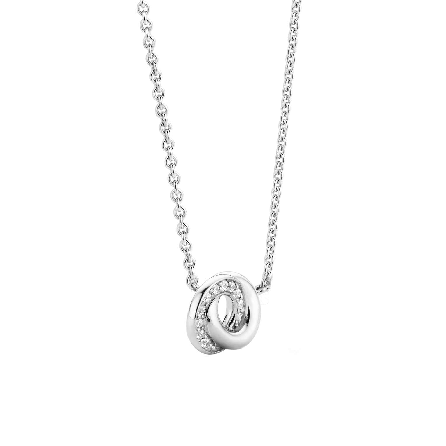 Ti Sento Sterling Silver & Cubic Zirconia Interlocking Circles Necklace 38-48cm