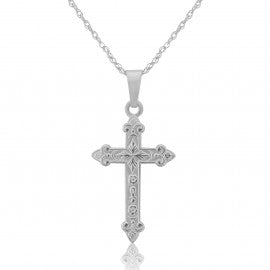 Solid 9ct White Gold Patterned Cross Pendant