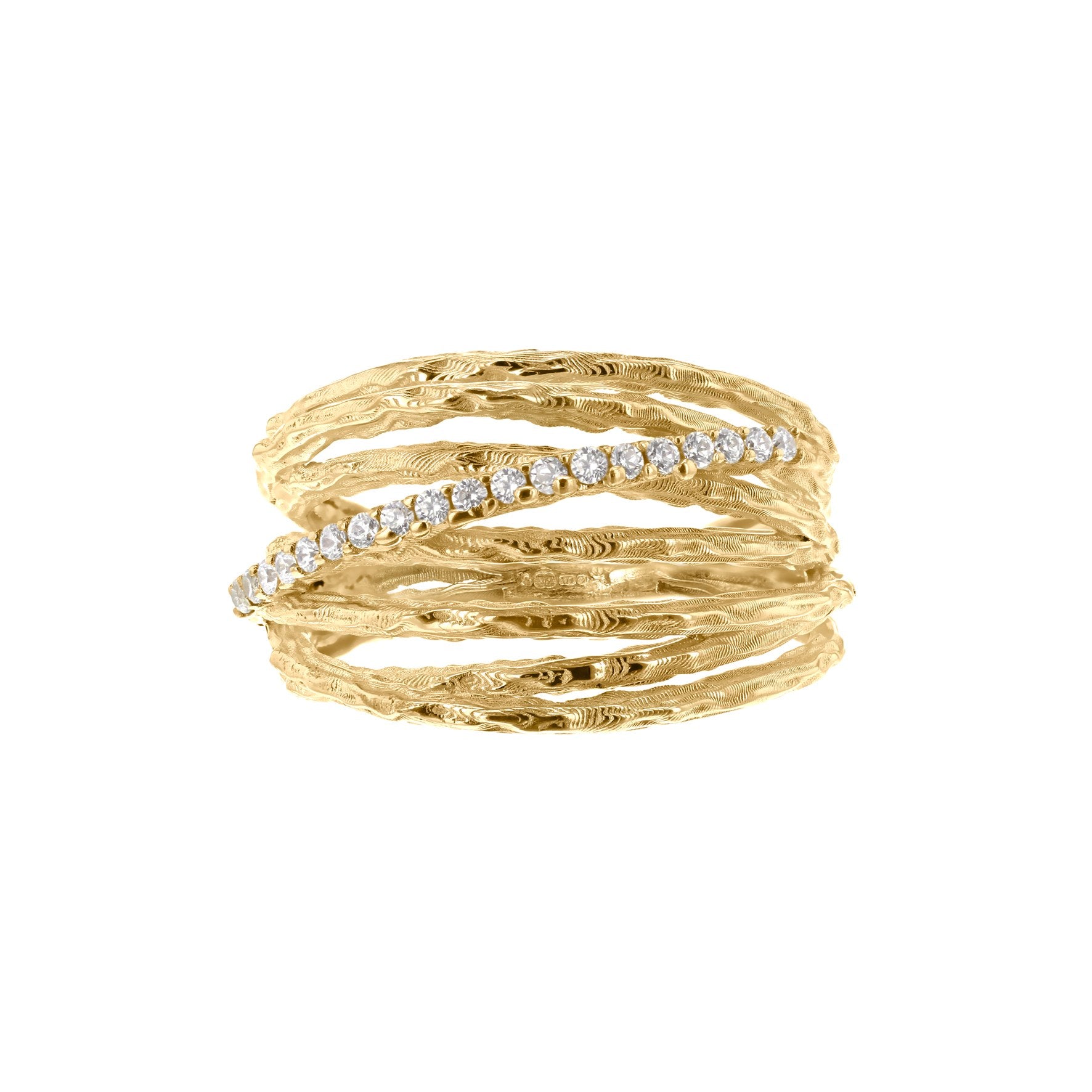 9ct Yellow Gold Diamond Cut & Cubic Zirconia 5 Band Crossover Ring