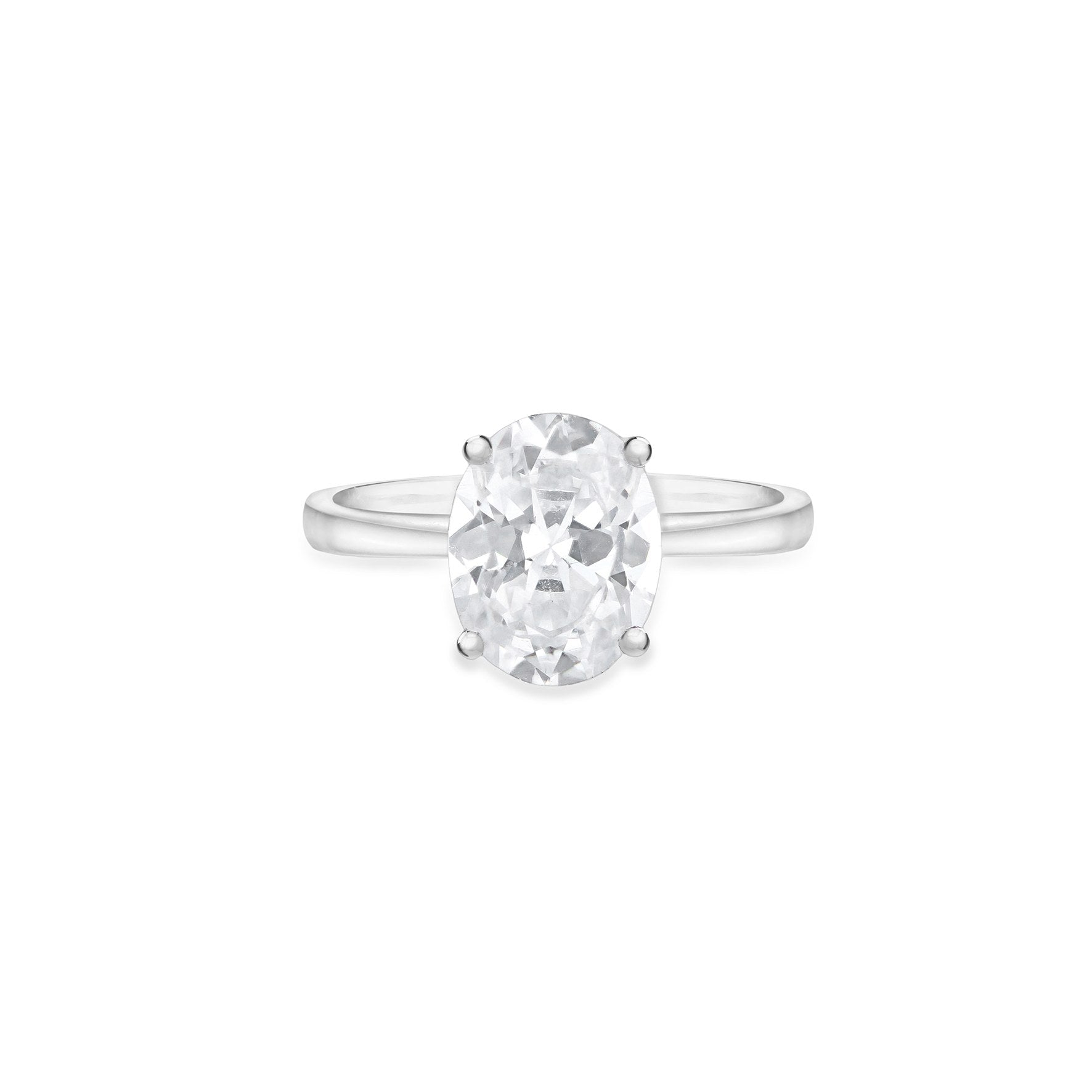 9ct White Gold Large Oval Cubic Zirconia Solitaire Ring