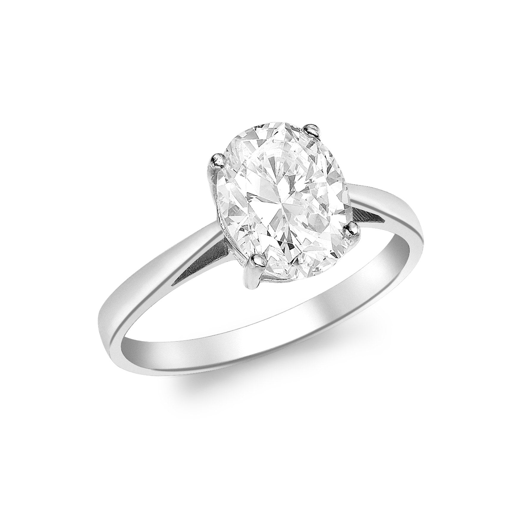 9ct White Gold Large Oval Cubic Zirconia Solitaire Ring