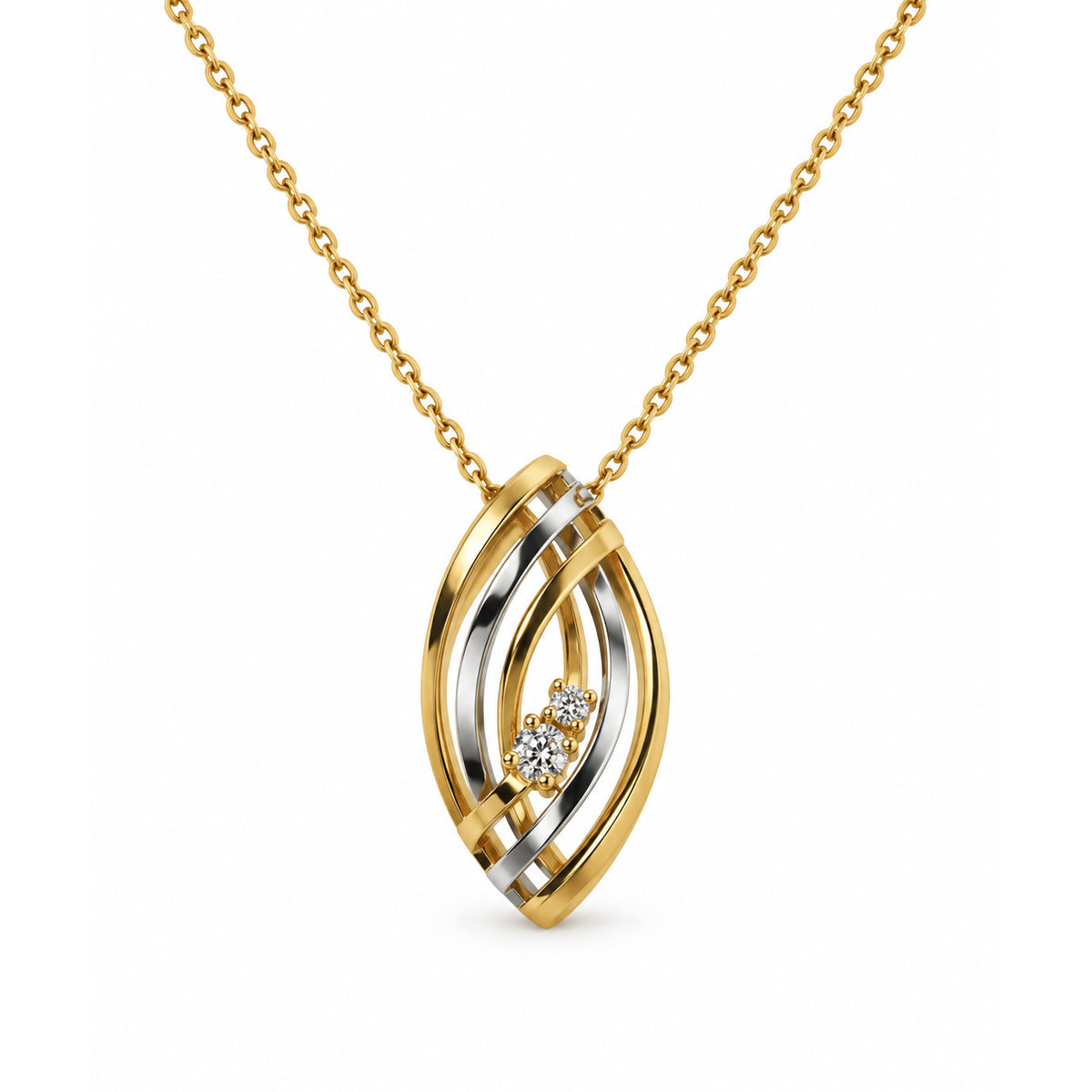 9ct Yellow and White Gold Diamond Marquise Pendant