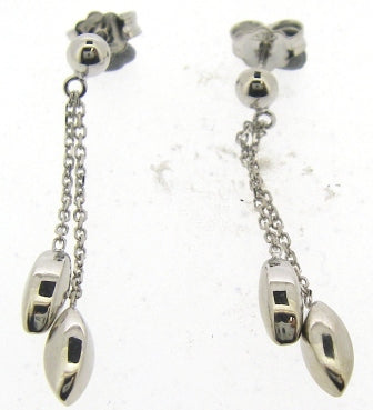 9ct White Gold Two Row Marquise Bead Drop Earrings