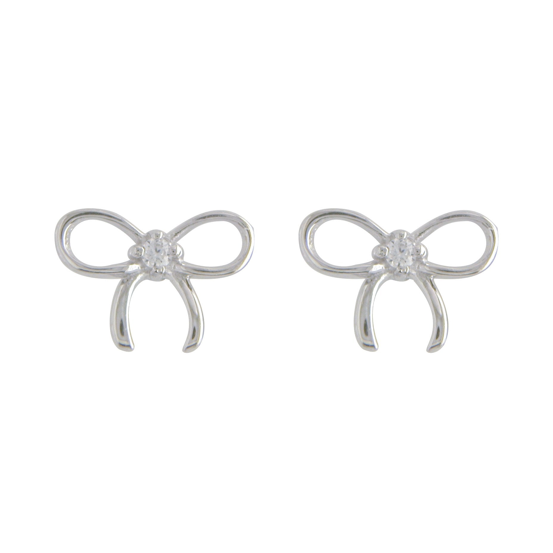 Sterling Silver Cubic Zirconia Open Bow Stud Earrings