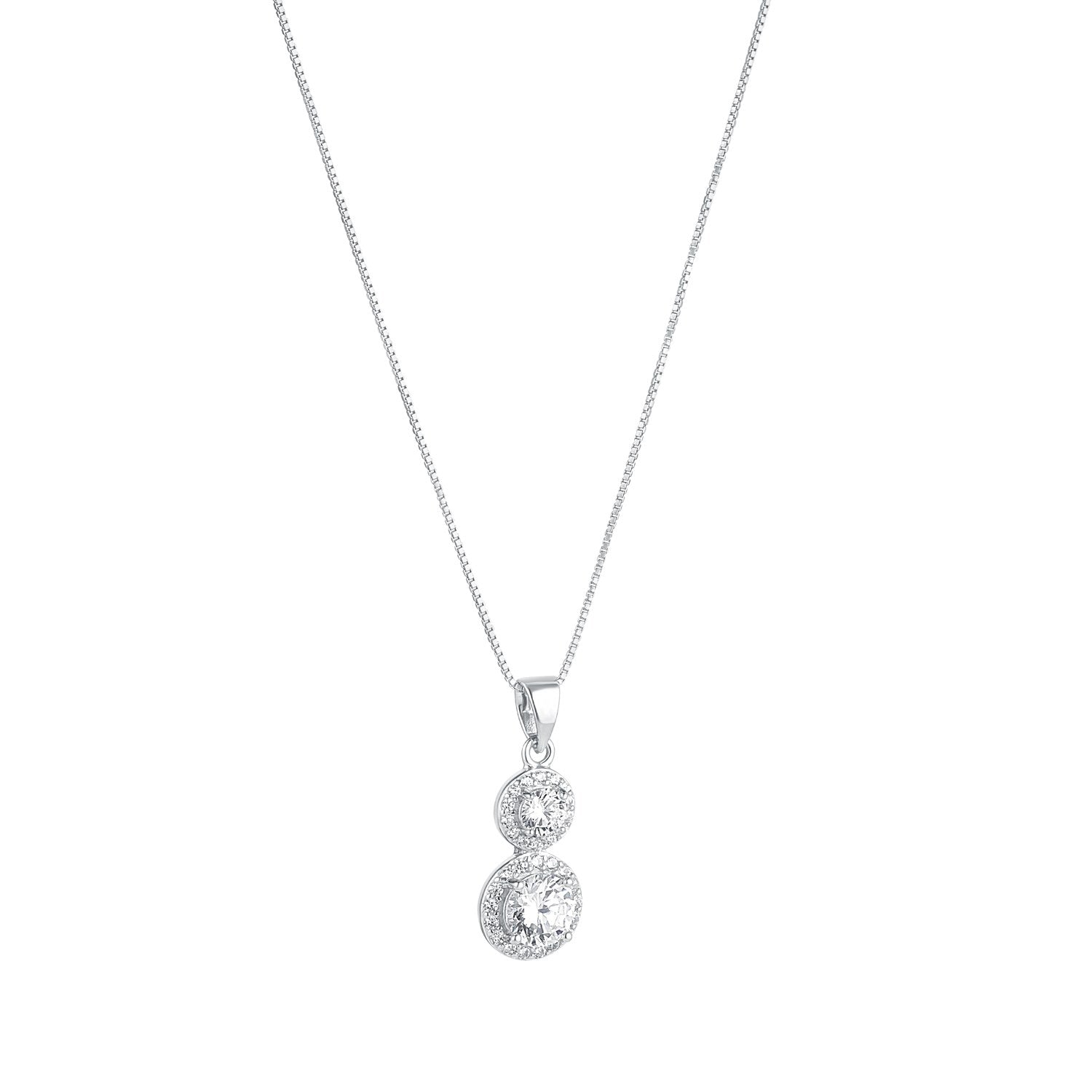 Sterling Silver Double Round Cubic Zirconia Halo Pendant