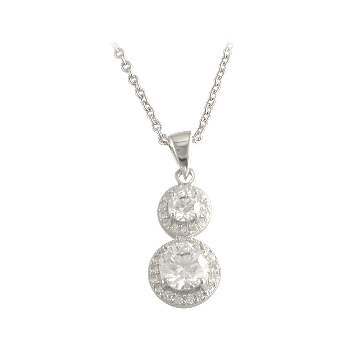 Sterling Silver Double Round Cubic Zirconia Halo Pendant