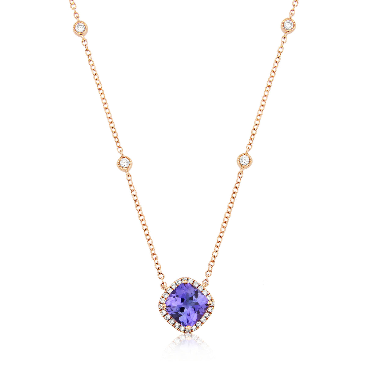 9ct Rose Gold Diamond and Tanzanite Pendant