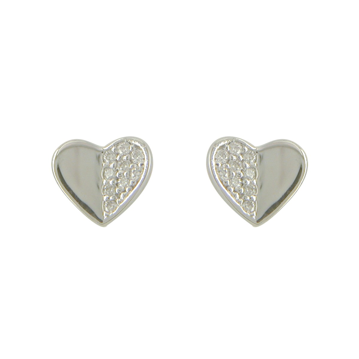 Sterling Silver Cubic Zirconia Half Set Heart Stud Earrings