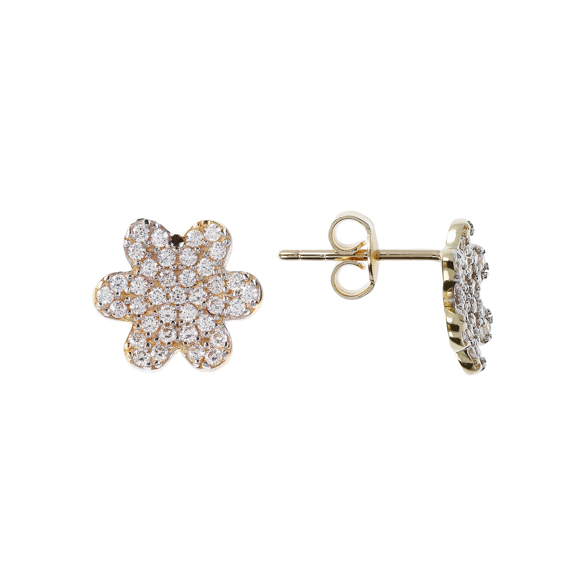 9ct Two-Tone Gold Cubic Zirconia Flower Stud Earrings