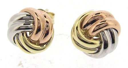 9ct Three Colour Gold Knot Stud Earrings