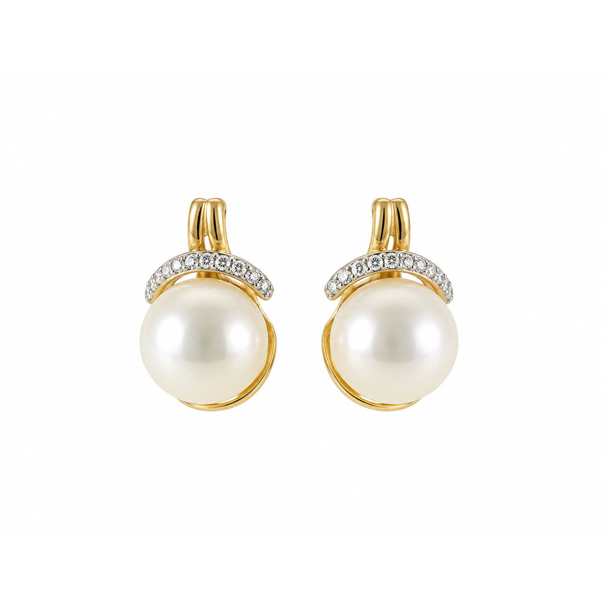 9ct Yellow Gold Pearl And Diamond Earrings