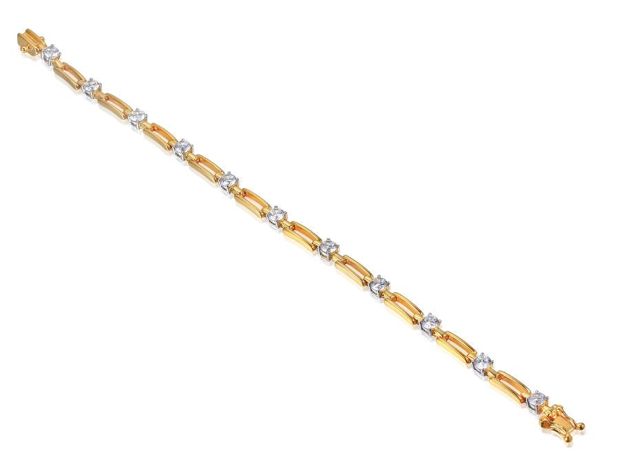 9ct Yellow Gold And White Gold Bar Link Cubic Zirconia Bracelet