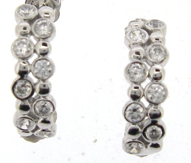 9ct White Gold Two-Row CZ Hoop Earrings