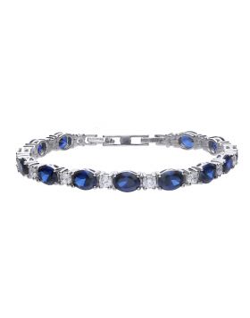 Diamondfire Sterling Silver Synthetic Oval Sapphire And Round CZ Claw Set Tennis Bracelet