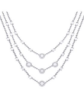 Diamondfire Sterling Silver CZ Claw Set 3 Layer Cocktail Necklet