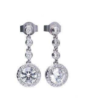 Diamondfire Sterling Silver CZ Round Halo Drop Earrings