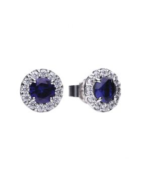 Diamondfire Sterling Silver Synthetic Sapphire And CZ Halo Earrings