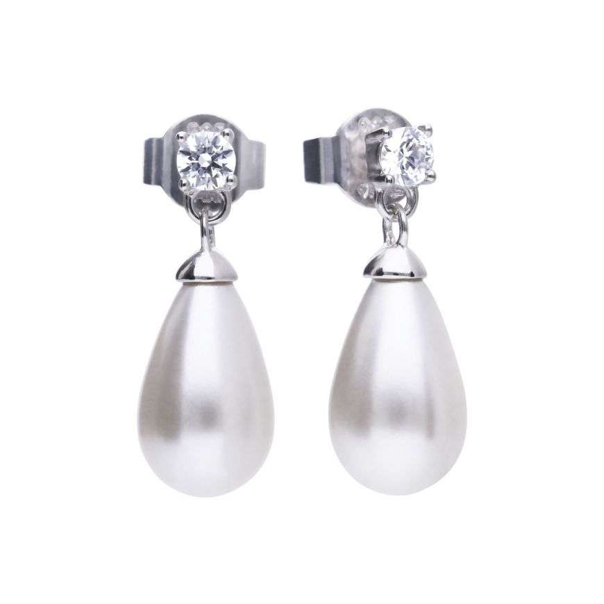 Diamondfire Sterling Silver 0.3 ct CZ Drop Earrings with Oval White Shell Pearls