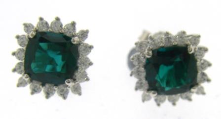 Elegant 9ct White Gold Created Emerald & Cubic Zirconia Stud Earrings