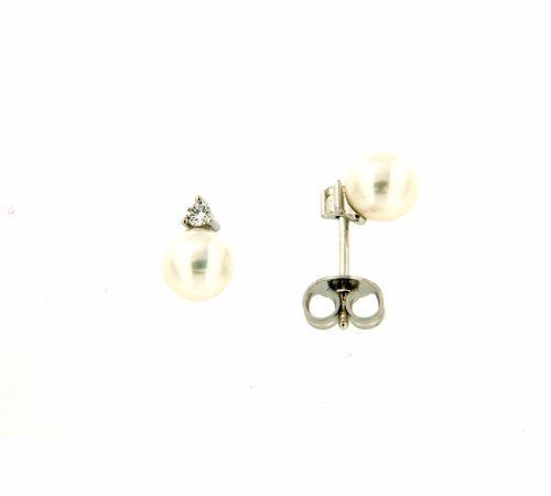 9ct White Gold Pearl and Diamond Stud Earrings