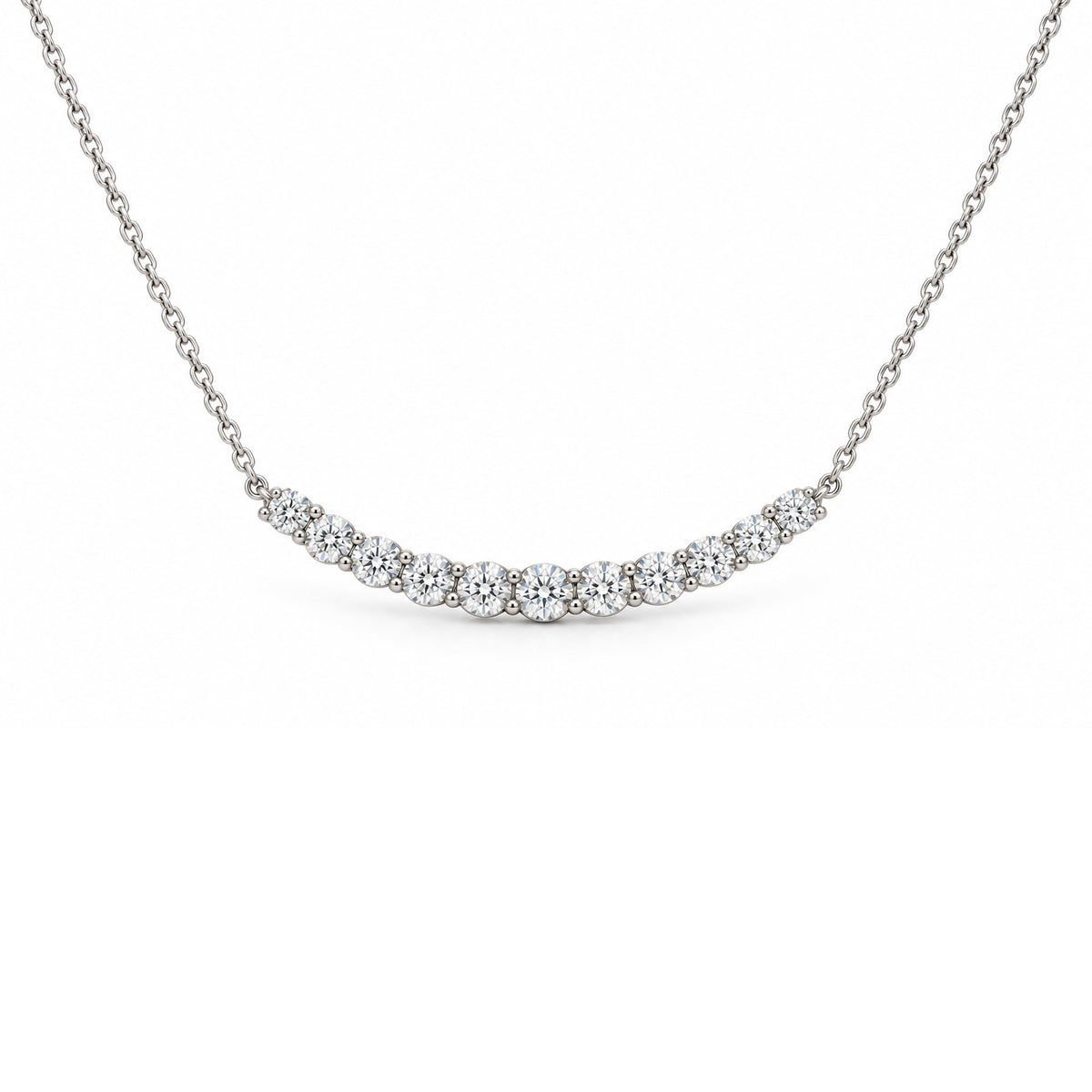 18ct White Gold 11 Round Brilliant Curved Diamond Pendant