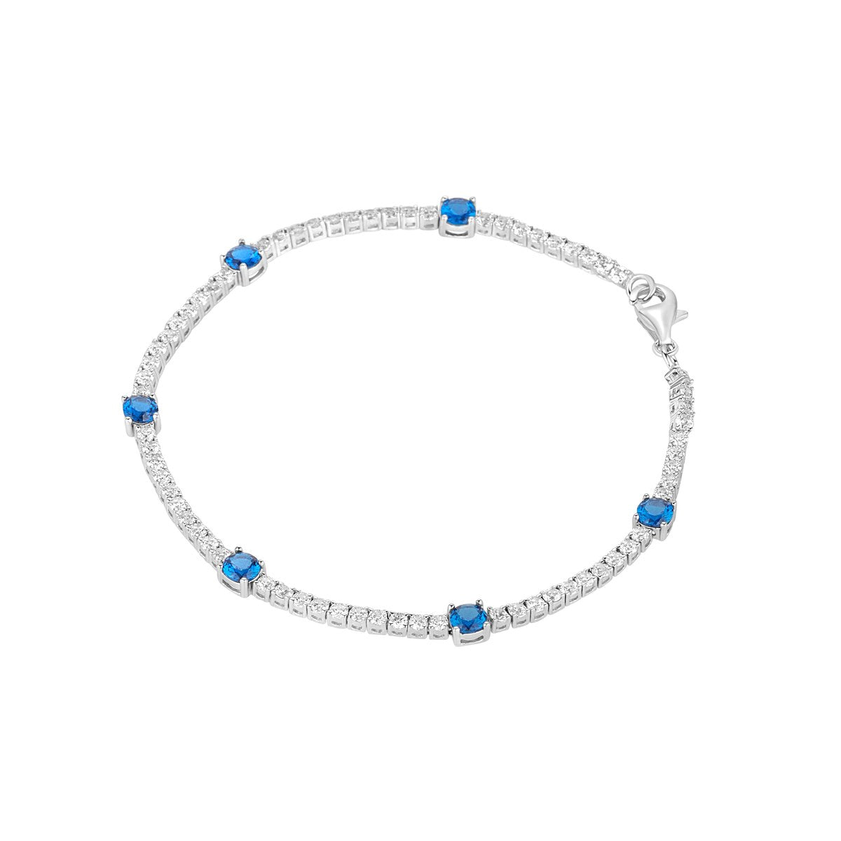 Sterling Silver Synthetic Sapphire & Cubic Zirconia Tennis Bracelet