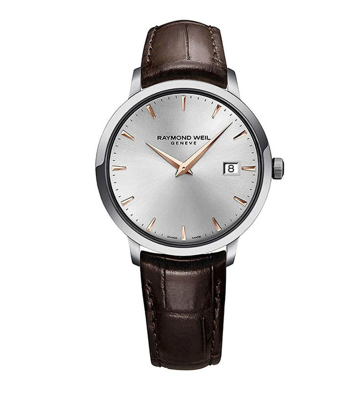 Raymond Weil Toccata 39mm Silver Tone Dial Brown Leather Strap Quartz Mens Watch