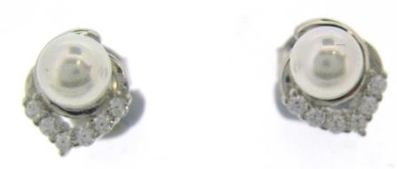 Sterling Silver CZ And Fresh Water Pearl Stud Earrings