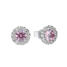 Diamondfire Sterling Silver Pink CZ and CZ Halo Stud Earrings