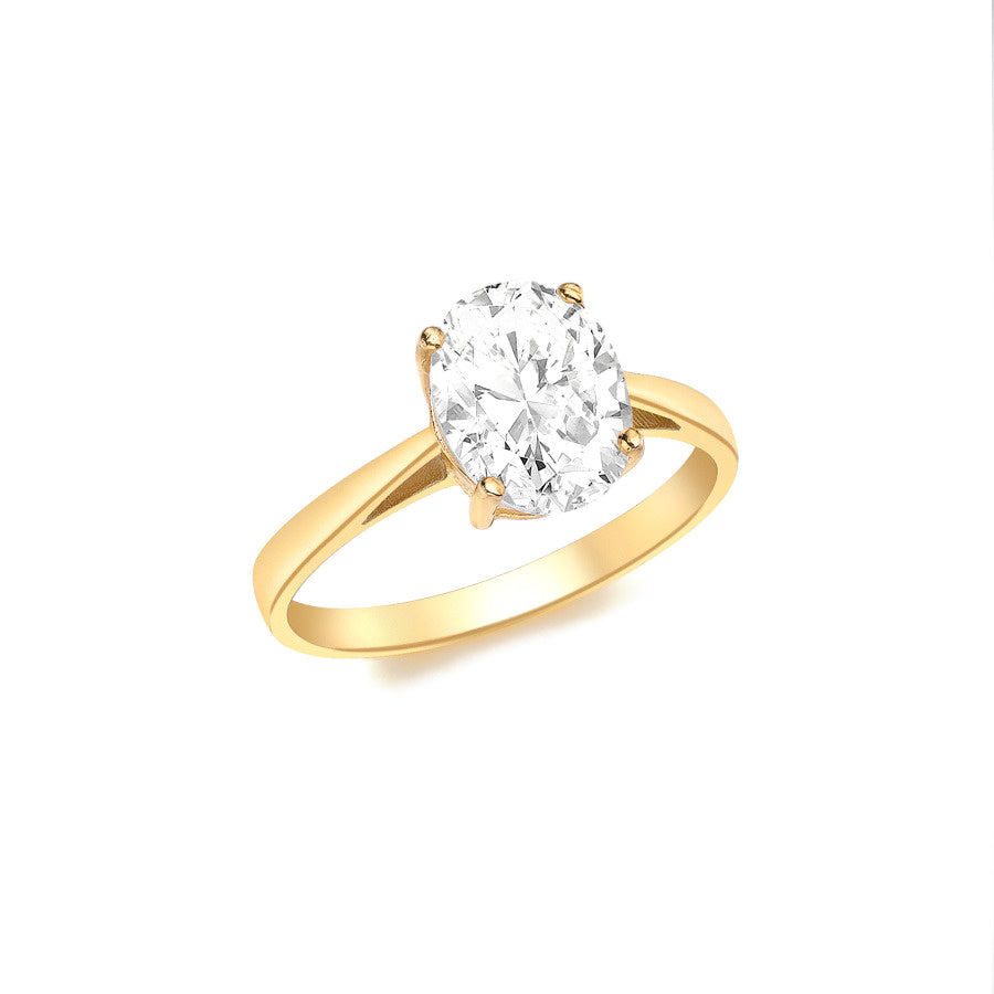 9ct Yellow Gold Oval Cubic Zirconia Solitaire Ring